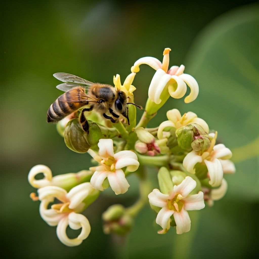 Bees pollinating cashew flowers